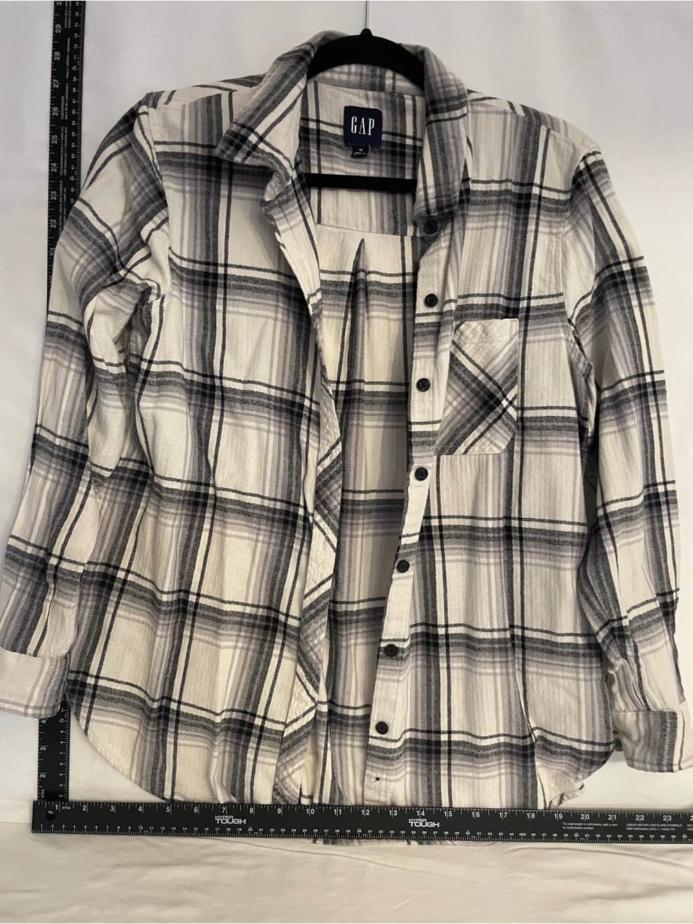 GAP Men's Cream and Gray Plaid Button-Down Shirt